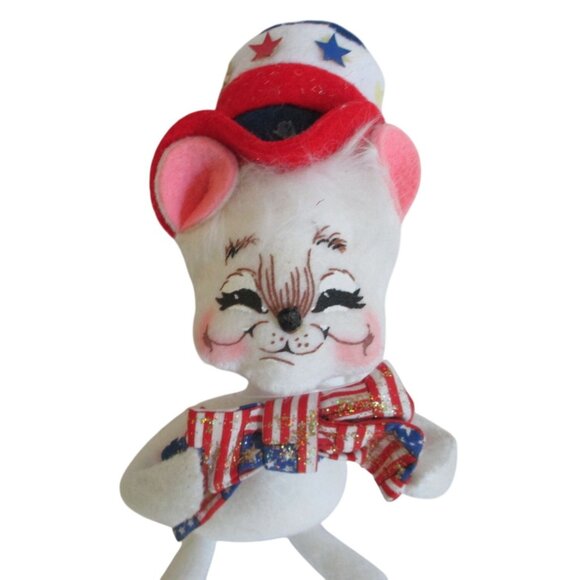 Vintage Annalee Patriotic Mouse Plush Doll 7" 2005 Uncle Sam Hat & Bow Red White - Picture 2 of 9
